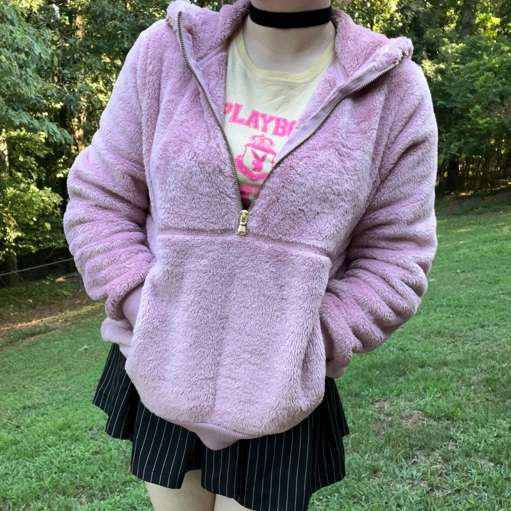 Old Navy pink sherpa quarter zip hoodie